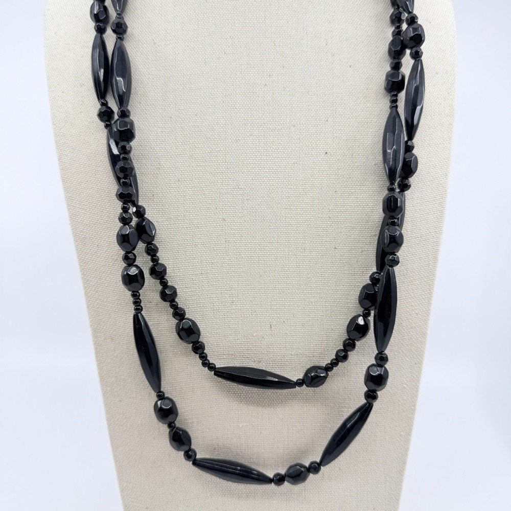 Layered Black Multi Standard Beaded Necklace Statement Long Chunky‎ Boho Gothic